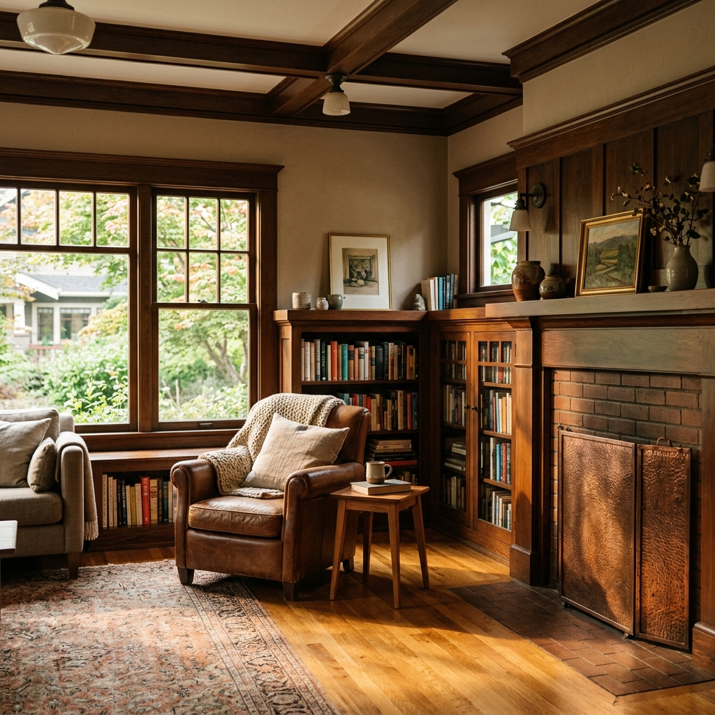 Craftsman home interior with warm afternoon light